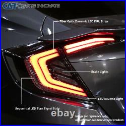 For 16-20 Honda Civic Smoke Glossy Black Tail Lights+LED DRL Sequential Signal