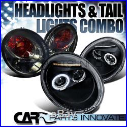 For 1998-2005 VW Beetle Black Halo LED Projector Headlights+Smoke Tail Lamps