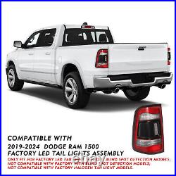 For 19-24 Ram 1500 LED Black Trim Witho Blind Spot LED Tail Lights Left / Right