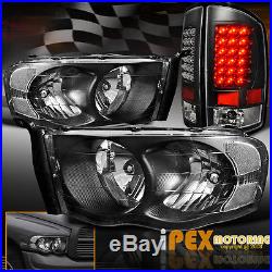 For 2002-2005 Dodge Ram 1500/2500/3500 Black Headlights + Ultra LED Tail Lights