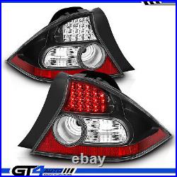 For 2004 2005 Honda Civic 2Dr Coupe EM EX HX LX LED Black Rear Brake Tail Lights