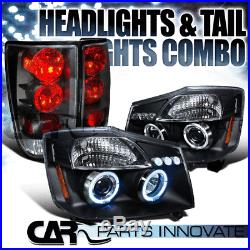 For 2004-2013 Nissan Titan Black Halo LED Projector Headlights+Tail Lamp