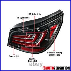 For 2008-2010 BMW E60 5-Series Slick Black LED DRL Bar Tail Brake Lights Pair