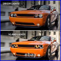 For 2008-2014 Dodge Challenger LED Headlights+ SMOEKD Tail Lights Set Assemblies
