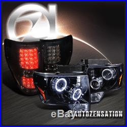 For 2009-2014 Ford F150 Glossy Black Smoke Projector Headlights+LED Tail Lamps