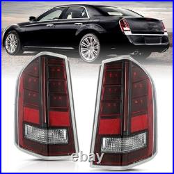 For 2011-2014 Chrysler 300 with Red Accent LED Tail Lights Black Brake Lamps LH&RH