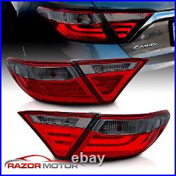 For 2015 2016 Toyota Camry Red Sedan 4Dr Red Smoke Rear LED Brake Tail Lights