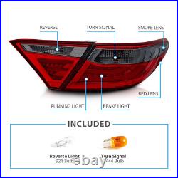 For 2015 2016 Toyota Camry Red Sedan 4Dr Red Smoke Rear LED Brake Tail Lights