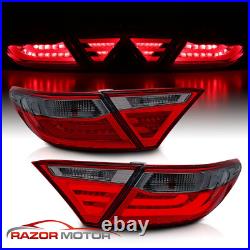 For 2015 2016 Toyota Camry Red Sedan 4Dr Red Smoke Rear LED Brake Tail Lights