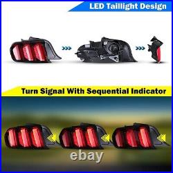 For 2015-2022 Ford Mustang LED Tail Lights Pair Sequential Turn Signals Red Lens