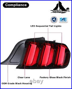 For 2015-2022 Ford Mustang LED Tail Lights Pair Sequential Turn Signals Red Lens