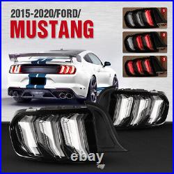 For 2015+ Ford Mustang Tail Lights LED Sequential Turn Signal Clear Euro Style