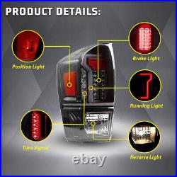 For 2016-2021 Toyota Tacoma Tail Lights Red Clear DRL LED Tube Rear Brake Lamps