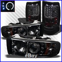 For 94-01 Ram 1500, 94-02 2/3500 Smoked Halo Pro Headlights + LED Tail Lights