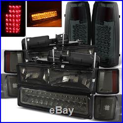 For 94-99 Chevy Tahoe Suburban Smoked Headlights LED Bumper + LED Tail Lights