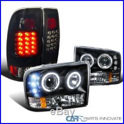 For 99-04 F250 F350 SuperDuty Halo Projector Headlights+LED Smoke Tail Lamps