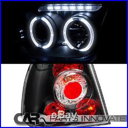 For 99-05 Jetta Bora Mk4 Euro Black LED DRL Halo Projector Headlights+Tail Lamp