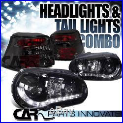For 99-06 Golf GTI R32 Mk4 Glossy Black LED DRL Projector Headlights+Tail Lamp