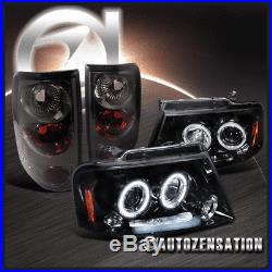 For Ford 2004-2008 F150 Glossy Black LED DRL Halo Projector Headlights+Tail Lamp