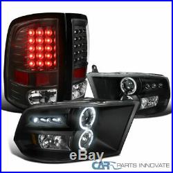 For Ram 09-18 1500 2500 3500 Black Halo Projector Headlights+LED Tail Brake Lamp