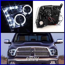 For Smoked 10-17 Dodge Ram Halo LED Projector Headlights+LED Tail Lamp Lights