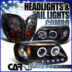 Ford 97-03 F150 Black Dual Halo LED DRL Projector Headlights+Smoke Tail Lamps