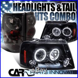 Glossy Black 04-08 F-150 Halo LED Projector Headlights+Smoke Rear Tail Lamps