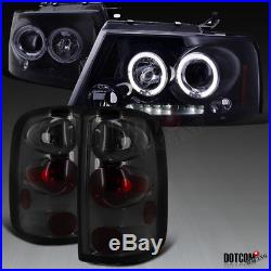 Glossy Black 2004-2008 Ford F150 Halo LED Projector Headlights+Tail Lights Smoke