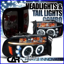 Glossy Black 97-04 Dodge Dakota Halo LED Projector Headlights+Smoke Tail Lamp