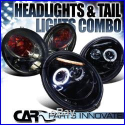 Glossy Black Fit 98-05 VW Beetle Halo LED Projector Headlights+Smoke Tail Lamps