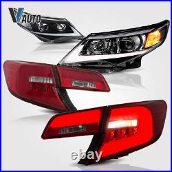LED Headlights + Red Clear Tail Lights For Toyota Camry 2012-2014 DRL Projector