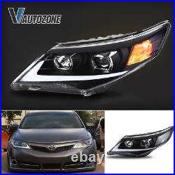 LED Headlights + Red Clear Tail Lights For Toyota Camry 2012-2014 DRL Projector