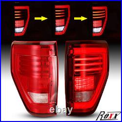 LED Sequential Tail Lights For 2009-2014 Ford F-150 Pickup Chrome Red Lamps Pair