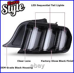 LED Sequential Tail Lights For 2015-2023 Ford Mustang Black Clear Len Rear Lamps