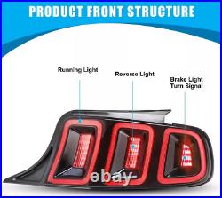 LED Sequential Tube Tail Lights For 2010-2014 Ford Mustang Brake Lamps Red Pair