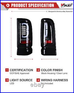 LED Tail Lights For 1994-2001 Dodge Ram 1500 2500 3500 Black Clear Brake Lamps
