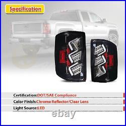 LED Tail Lights For 2014-2015 GMC Sierra 1500 2500HD 3500HD Black Clear Lamps