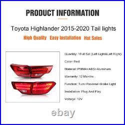 LED Tail Lights For Toyota Highlander 2014-2016 Rear Red Lamp Start-up Animation