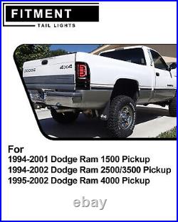 LED Tail Lights for 1994-2002 Dodge Ram 1500 2500 3500 Brake Lamps Black Clear