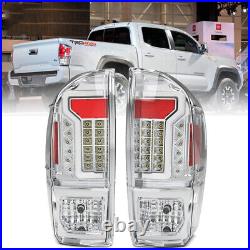 LED Tail Lights for 2016-2023 Toyota Tacoma Chrome Clear Rear Brake Lamps Pair