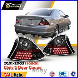LED Taillights for 2001-2003 Honda Civic Coupe Rear Lamps Black Clear Lens Pair