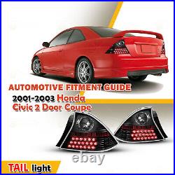 LED Taillights for 2001-2003 Honda Civic Coupe Rear Lamps Black Clear Lens Pair