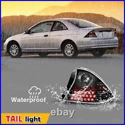 LED Taillights for 2001-2003 Honda Civic Coupe Rear Lamps Black Clear Lens Pair