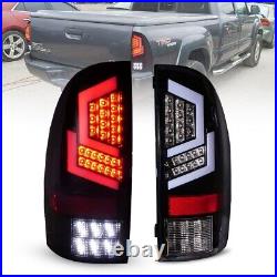 LED Tube Sequential Tail Lights Lamps For 2005-2015 Toyota Tacoma Black Clear
