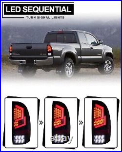 LED Tube Sequential Tail Lights Lamps For 2005-2015 Toyota Tacoma Black Clear