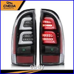 LED Tube Tail Lights Brake Lamps Clear/Black Fit For 2005-2015 Toyota Tacoma