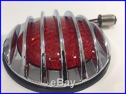 Pair Flush Fit Universal Round LED Tail Lights Hot Rod Chrome Finned Grill