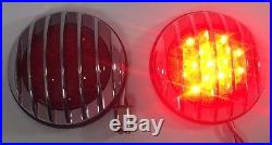 Pair Flush Fit Universal Round LED Tail Lights Hot Rod Chrome Finned Grill