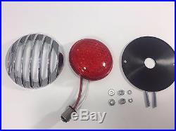 Pair Flush Fit Universal Round LED Tail Lights Hot Rod Chrome Finned Grill