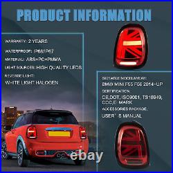 Pair LED Tail Lights Red For 2014-2019 BMW Mini Cooper F55 F56 F57 With Sequential
